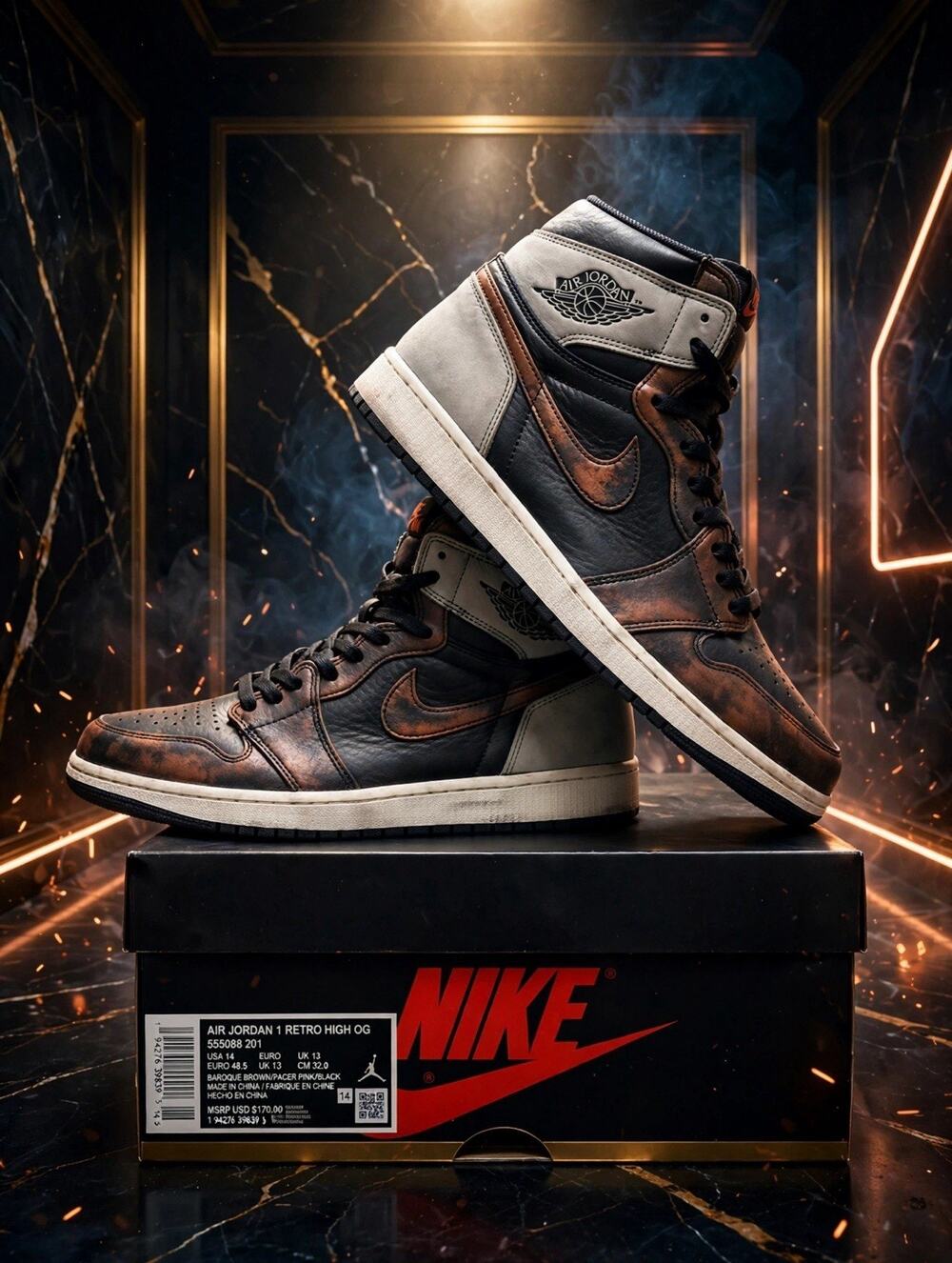 Size 14 - Jordan 1 Retro High OG Patina 555088-033 Rust Shadow Baroque Brown